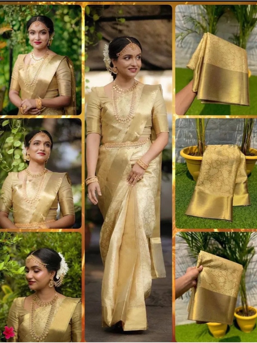 Elegant Gold Kanjivaram Silk Saree with Rich Zari Work